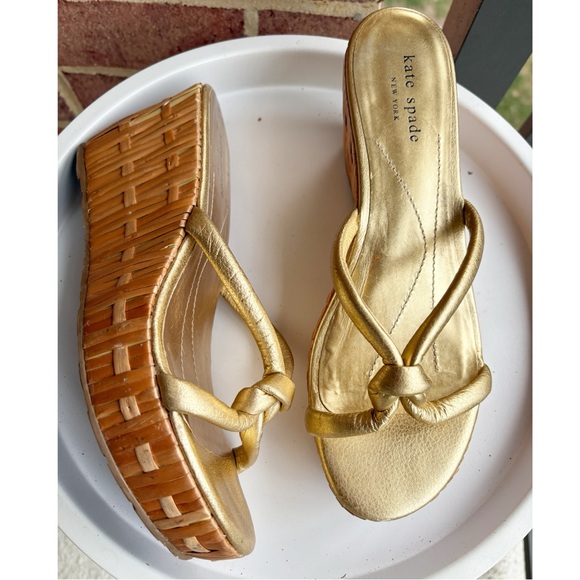 kate spade Shoes - Kate‎ Spade Gold Knotted Wedge Sandals